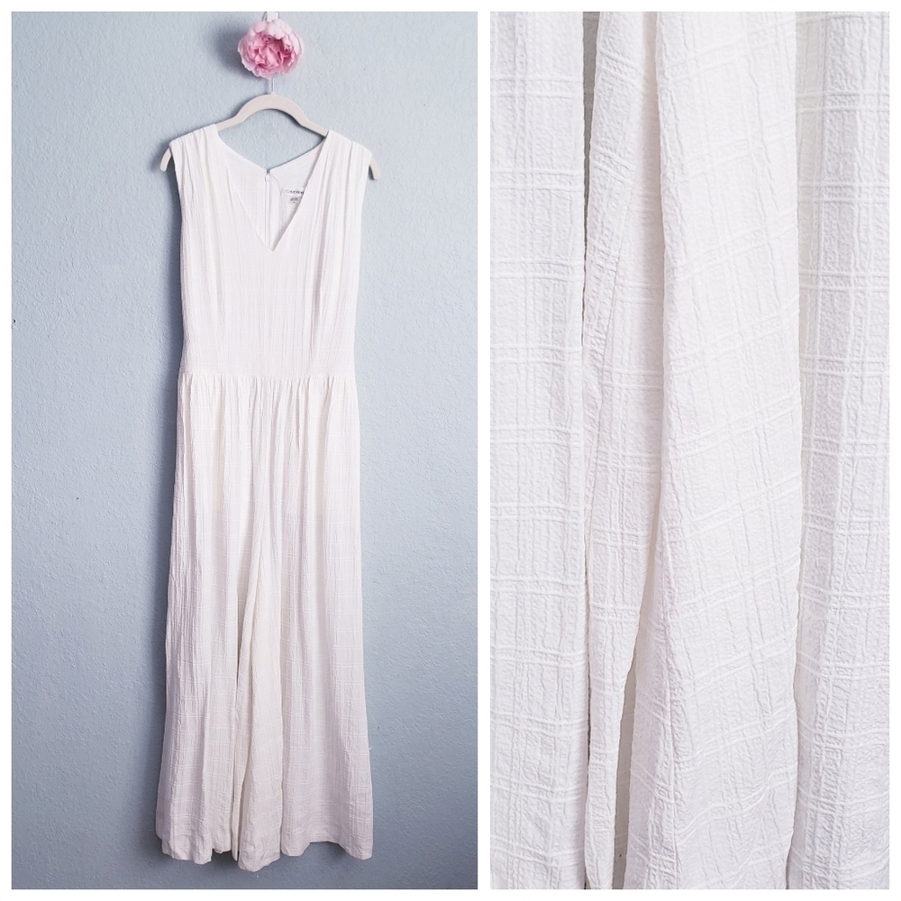 Calvin Klein White Textured Wide Leg Jumpsuit
